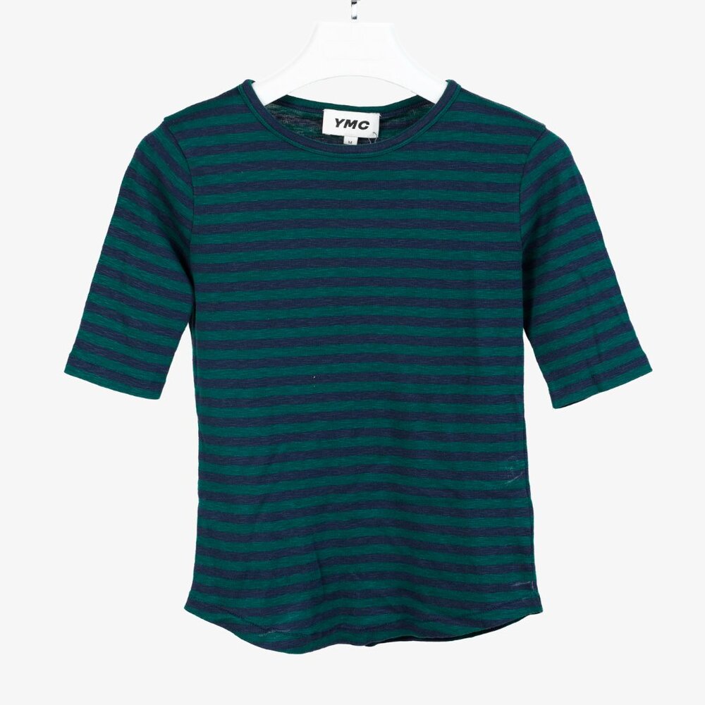 YMC Green and Blue Striped Short Sleeve Tee